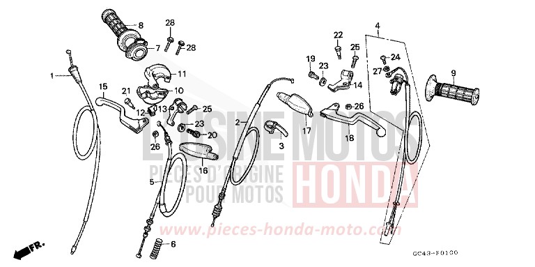 HEBELGRIFF/KABEL von CR80R "große Räder" FLASH RED (R119) von 1986